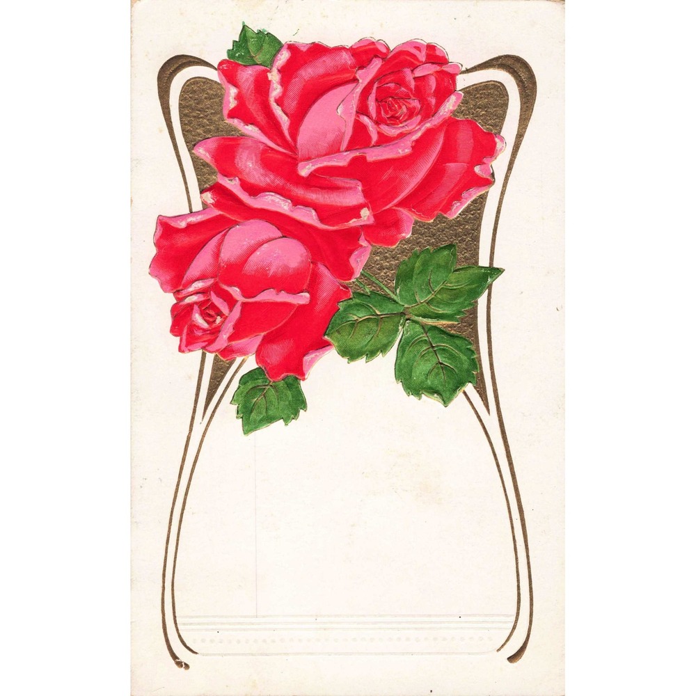 Antique Postcard 1908 Red Roses Floral Art Nouveau Embossed Bangor PA Posted